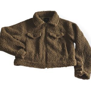 Forever 21 Olive Green Faux Fur zip bomber jacket size M